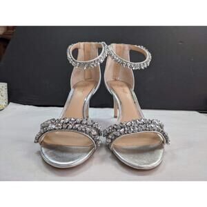 Badgley Mischka Darlene Simlet Embellished Ankle-Strap Evening Heels rhinestone